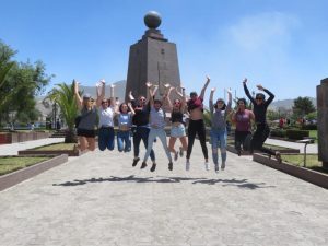 jumping for joy as we start our journey in ecuador. We are in el Mitad del Mundo!