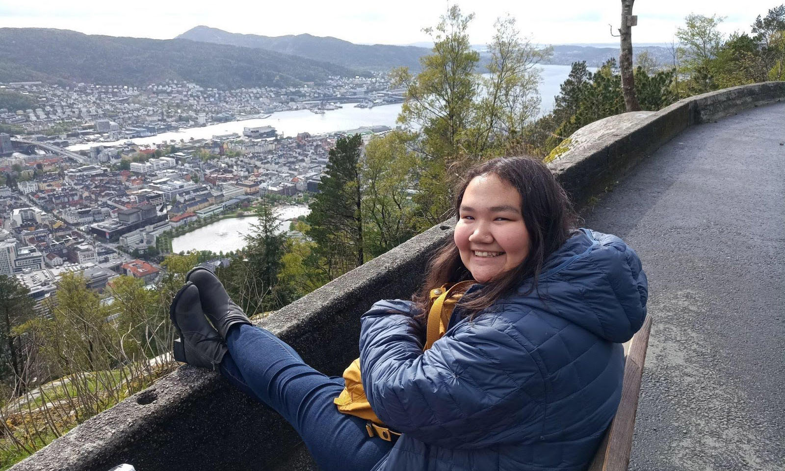 Linfield student enjoying the view in Bergen, Norway