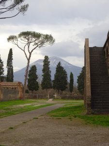 The entrance to Pompeii with Mt. Vesuvius looming in the background