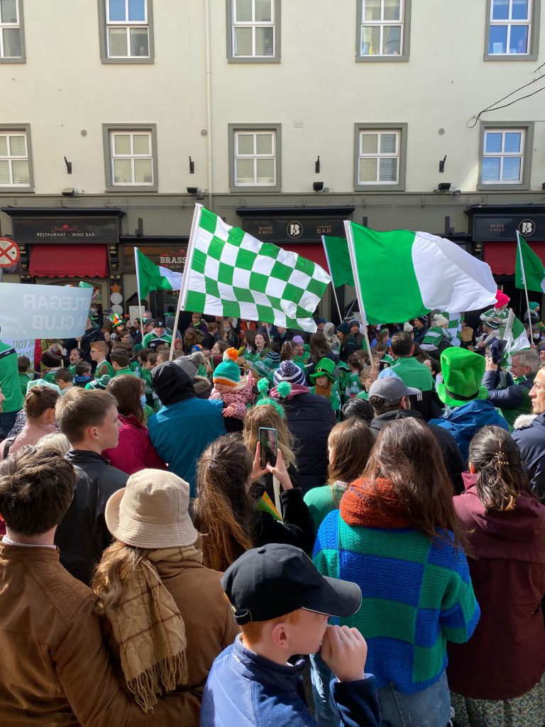 irish flags waving on the streets 