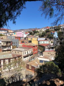 A view of some of the colorful houses on a hill that fill Valpraíso