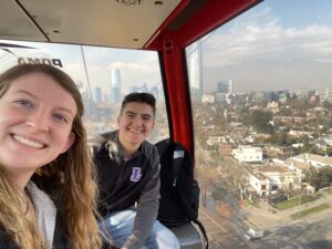 Marques and I taking a cable car up to the top of Cerro San Cristobal