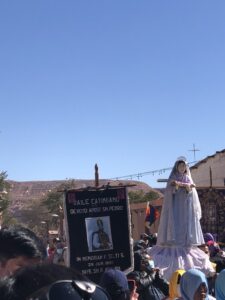 Banner indicating the traditional dance Baile Catimbano being performed in devotion to San Pedro
