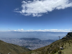 Pictured is view of Quito from the Pichincha trail. All of the buildings are very faint, as it is a very far away pciture. 