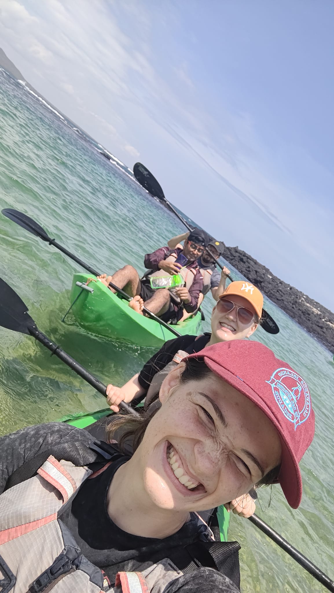 Pictured is Leena and I in a kayak. We are taking a selfie while out in the Pacific Ocean.