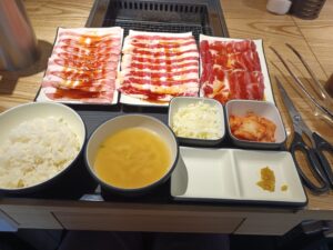 Korea raw meat, rice, soup. All for $16!