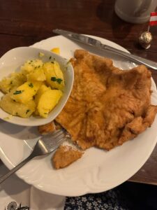 A picture of Lizzie's first Wiener Schnitzel- a traditional Austrian dish