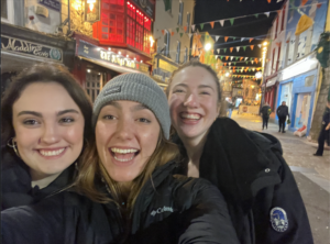 The Latin Quarter of Galway city. A selfie of three grinning girls.