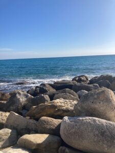 View of the Mediterranean with the boulders on the Cassis coastline.