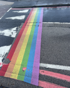 a rainbow crosswalk 