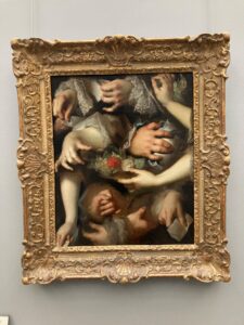 Picture of the painting entitled, Study of Hands by Nicolas de Largilliere. It is of layered hands and forearms in a variation of positions.