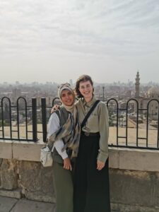Nada and I in front of the view at the top of the hill where the Cairo Citadel stands.