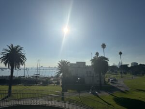view of beach from bridge