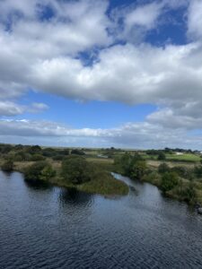 Large river surrounded by greenery.