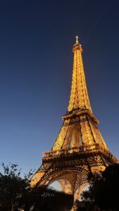 The Eiffel Tower lit up at night