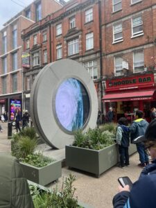 A large structure with a screen in the middle