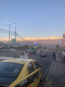 A view of Cumbayá at yellow/orange colored sunset.