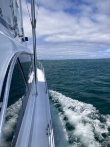 The view off a speedboat in the Pacific Ocean.