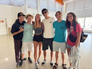 Friends saying good by at the airport.