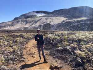 The author in a large volcanic crater.