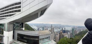 Landscape of houses and mountains at the top of Victoria Peak