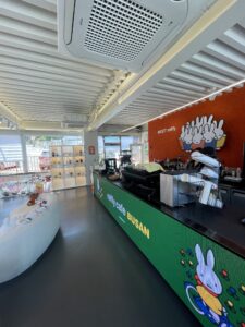 Miffy Cafe in Busan.  A counter where people can order their food and then go sit down.